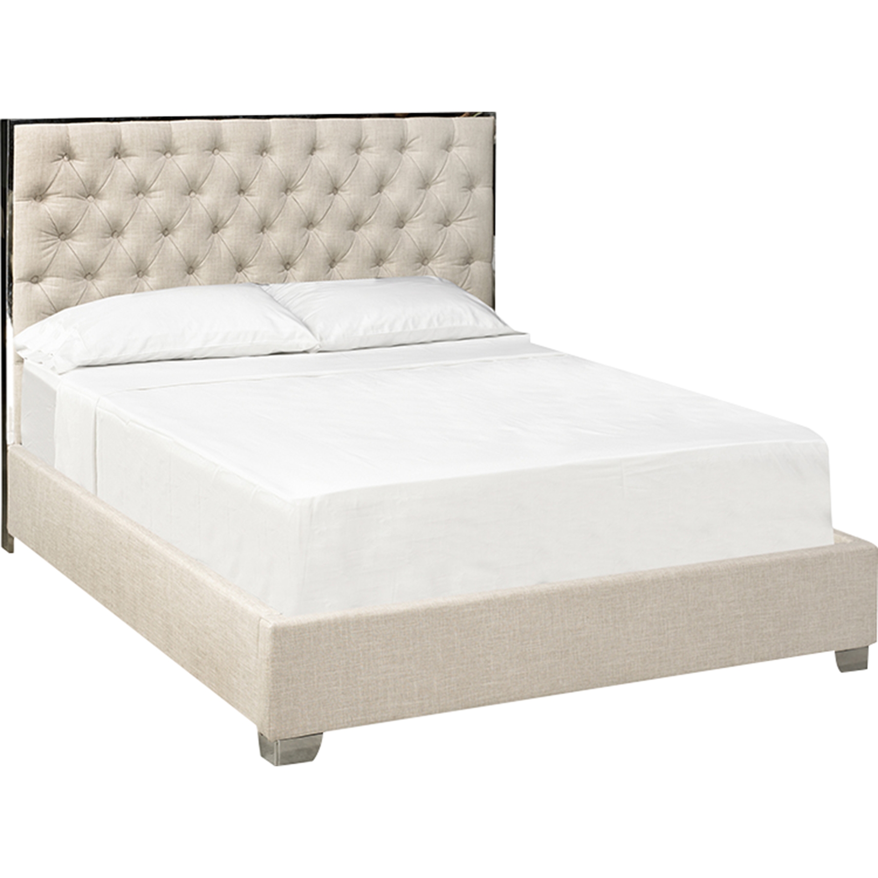 Fiona Fabric Platform Bed - Button Tufted, Beige 