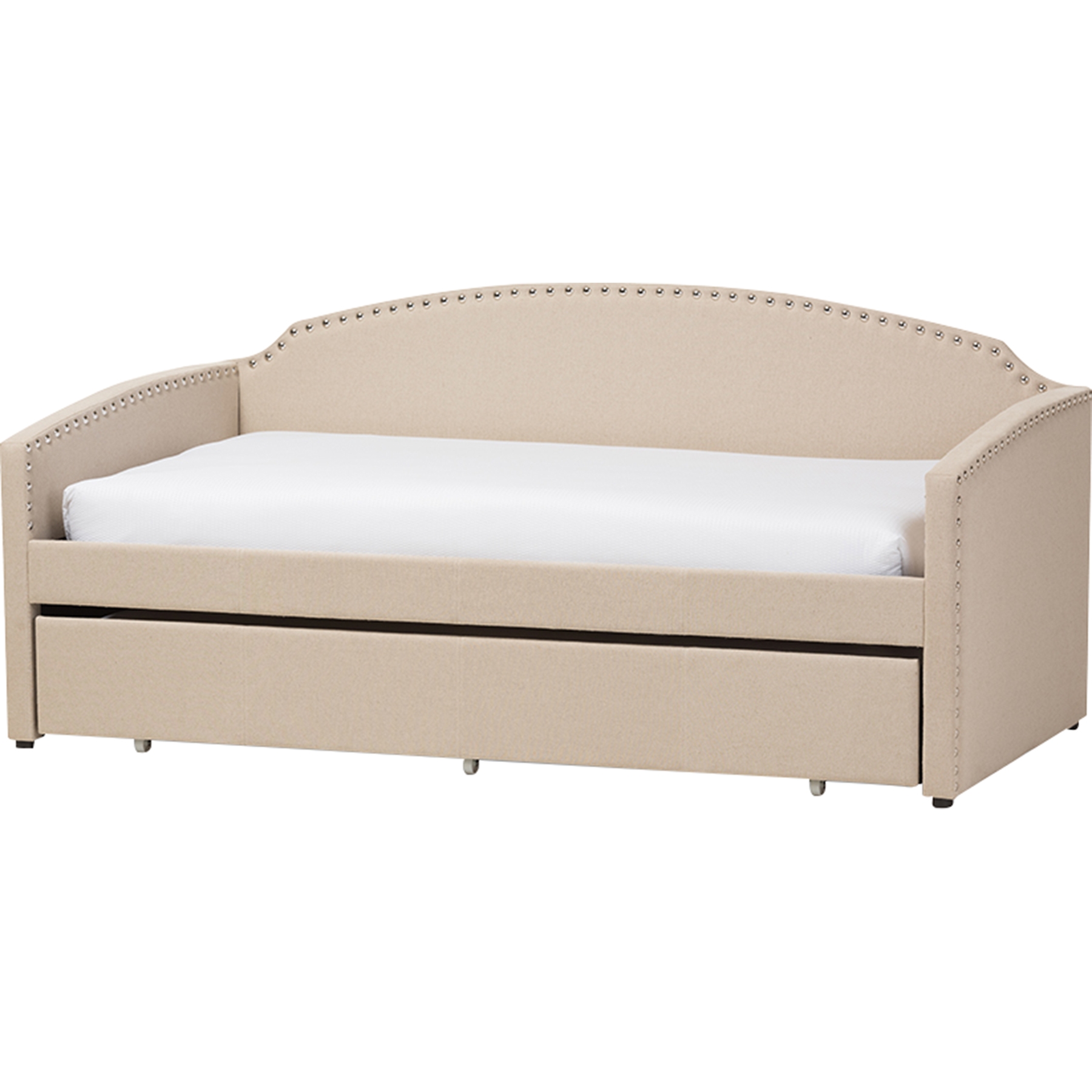 Lanny Nailheads Twin Daybed - Trundle Bed, Beige 