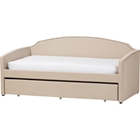 Lanny Nailheads Twin Daybed - Trundle Bed, Beige