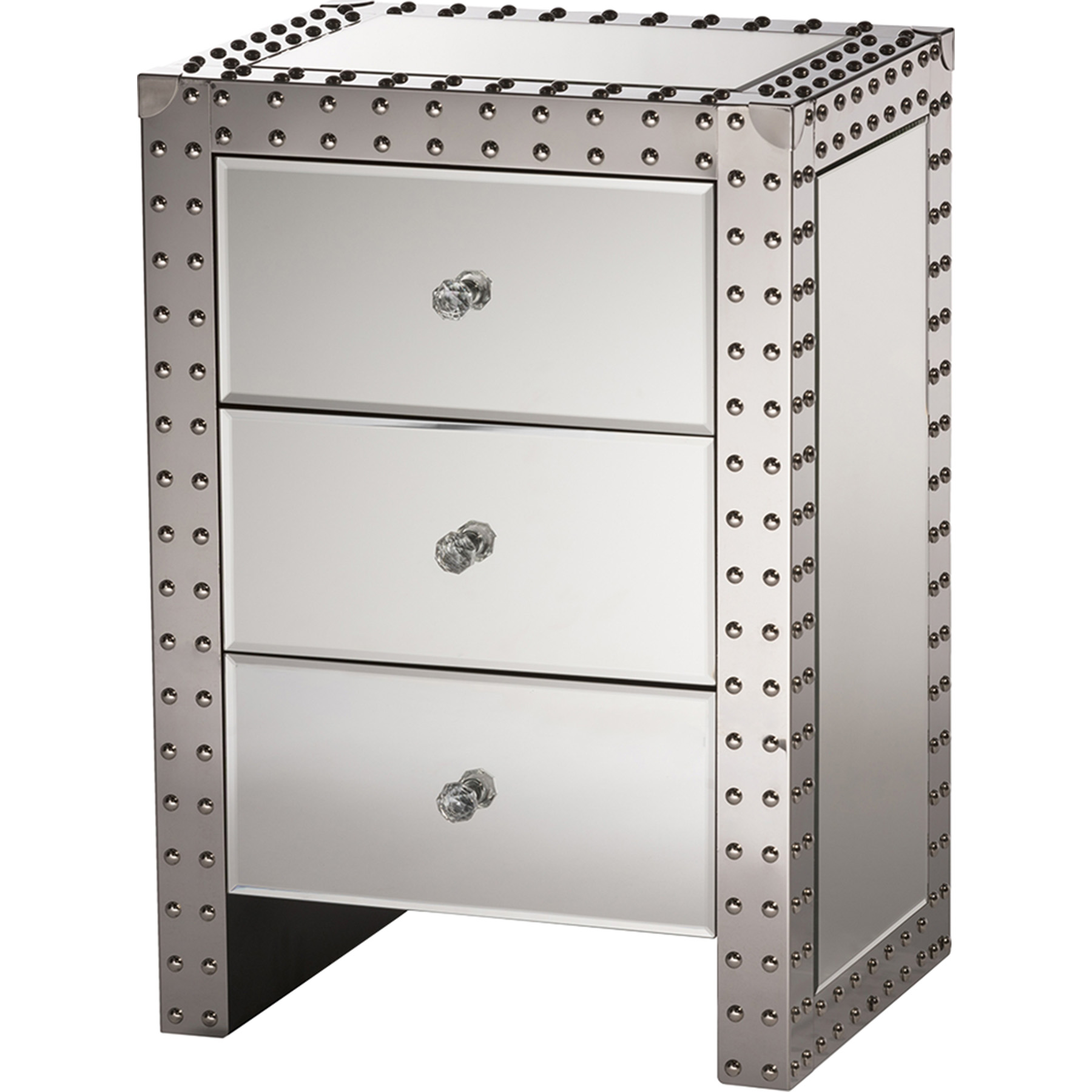 Azura 3 Drawers Nightstand - Silver Mirrored 