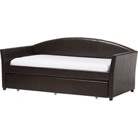 London Faux Leather Twin Daybed - Roll-Out Trundle Bed, Brown 