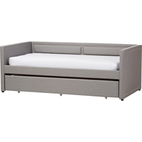 Raymond Fabric Nailhead Twin Daybed - Roll-Out Trundle Bed, Gray 