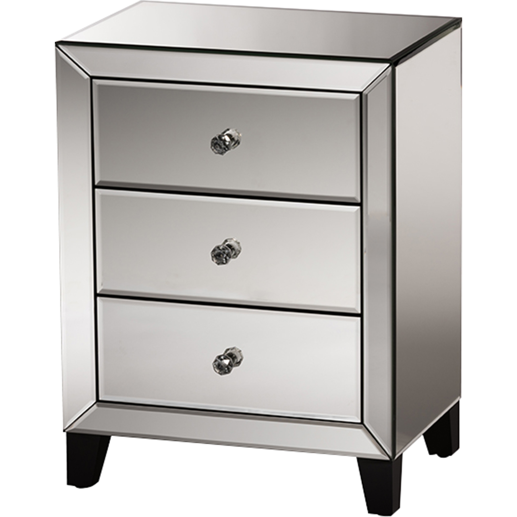 Chevron 3 Drawers Nightstand - Silver Mirrored 