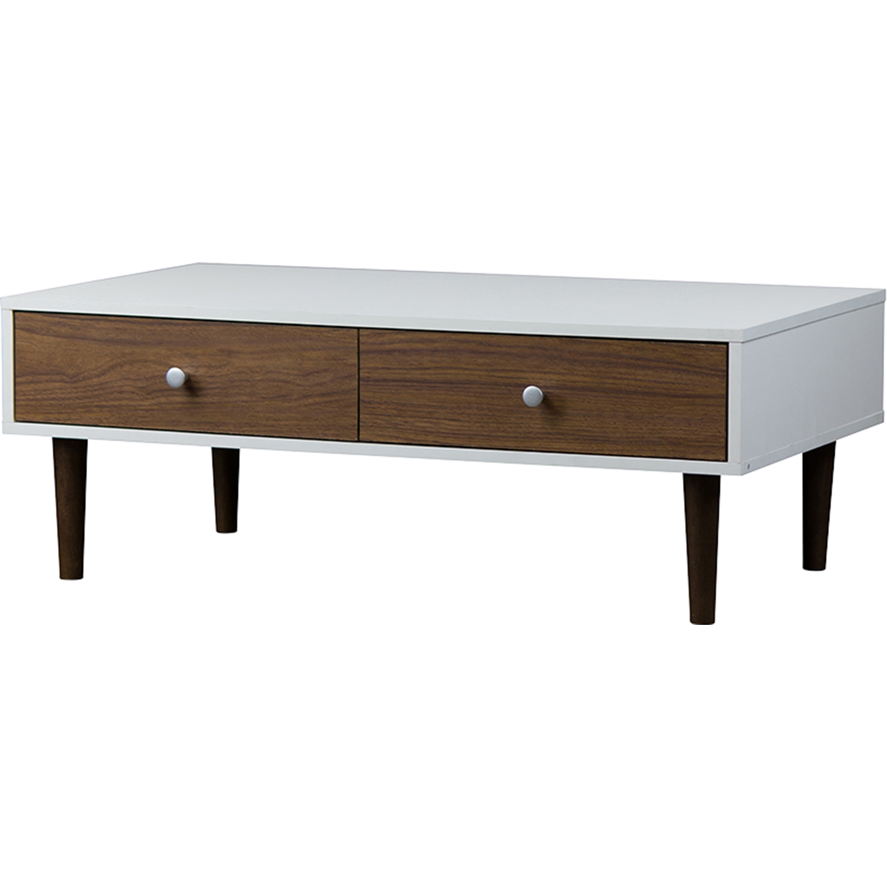 Gemini 2 Drawers Coffee Table - Walnut, White 