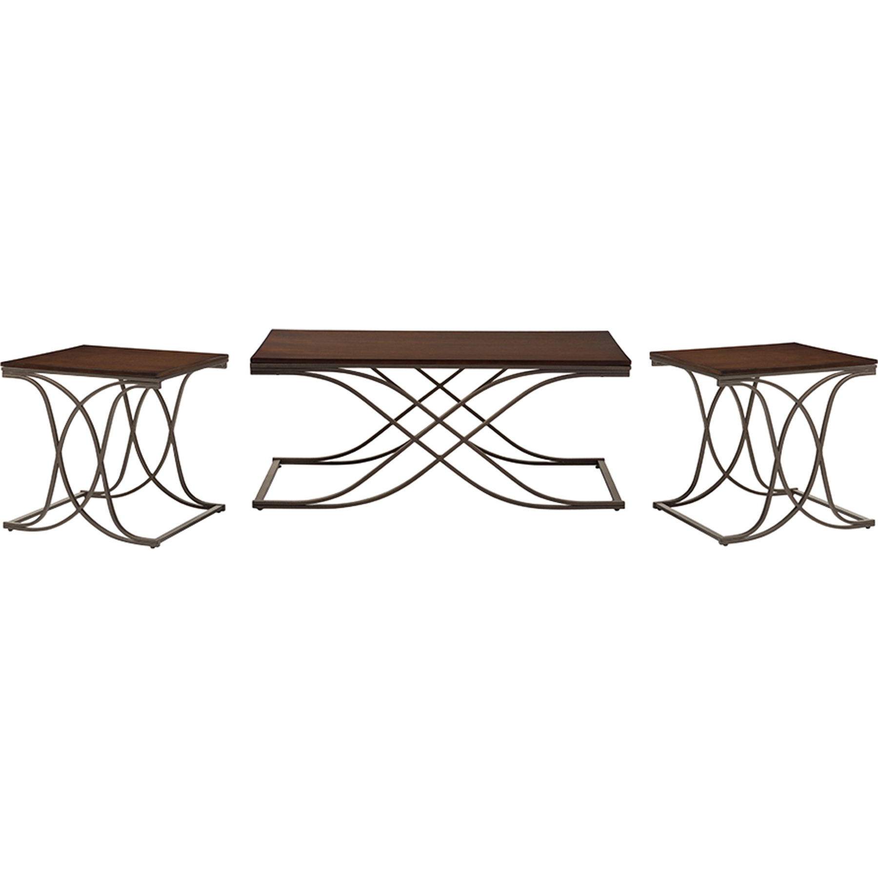 Terrance 3-Piece Occasional Table Set - Walnut, Antique Bronze 