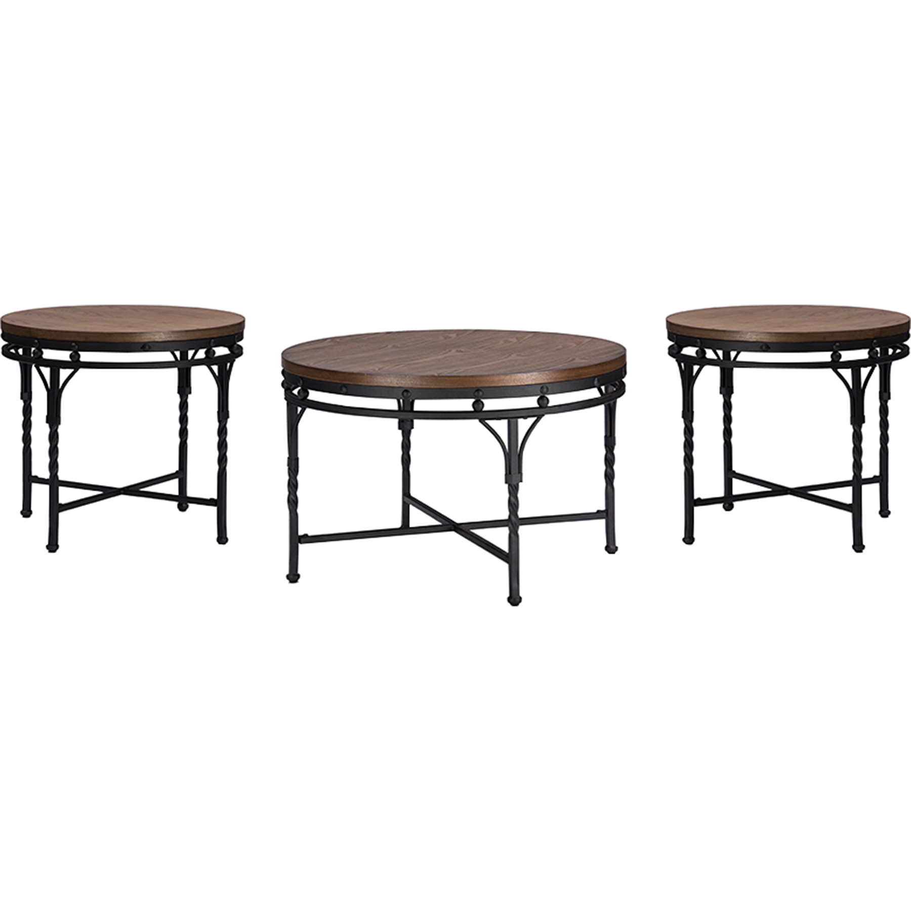 Austin 3-Piece Occasional Table Set - Brown, Antique Bronze 