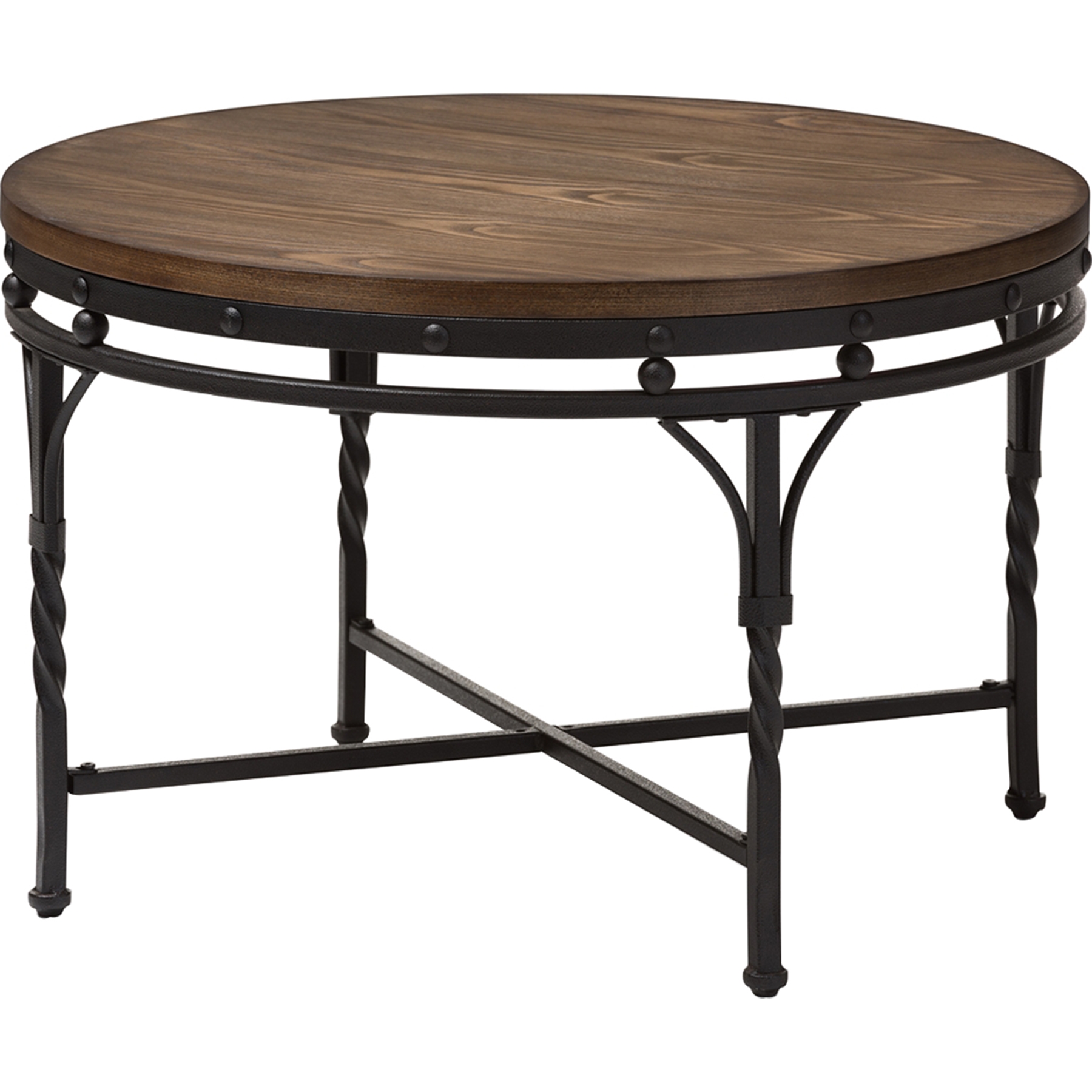 Austin Round Coffee Cocktail Table - Brown, Antique Bronze 