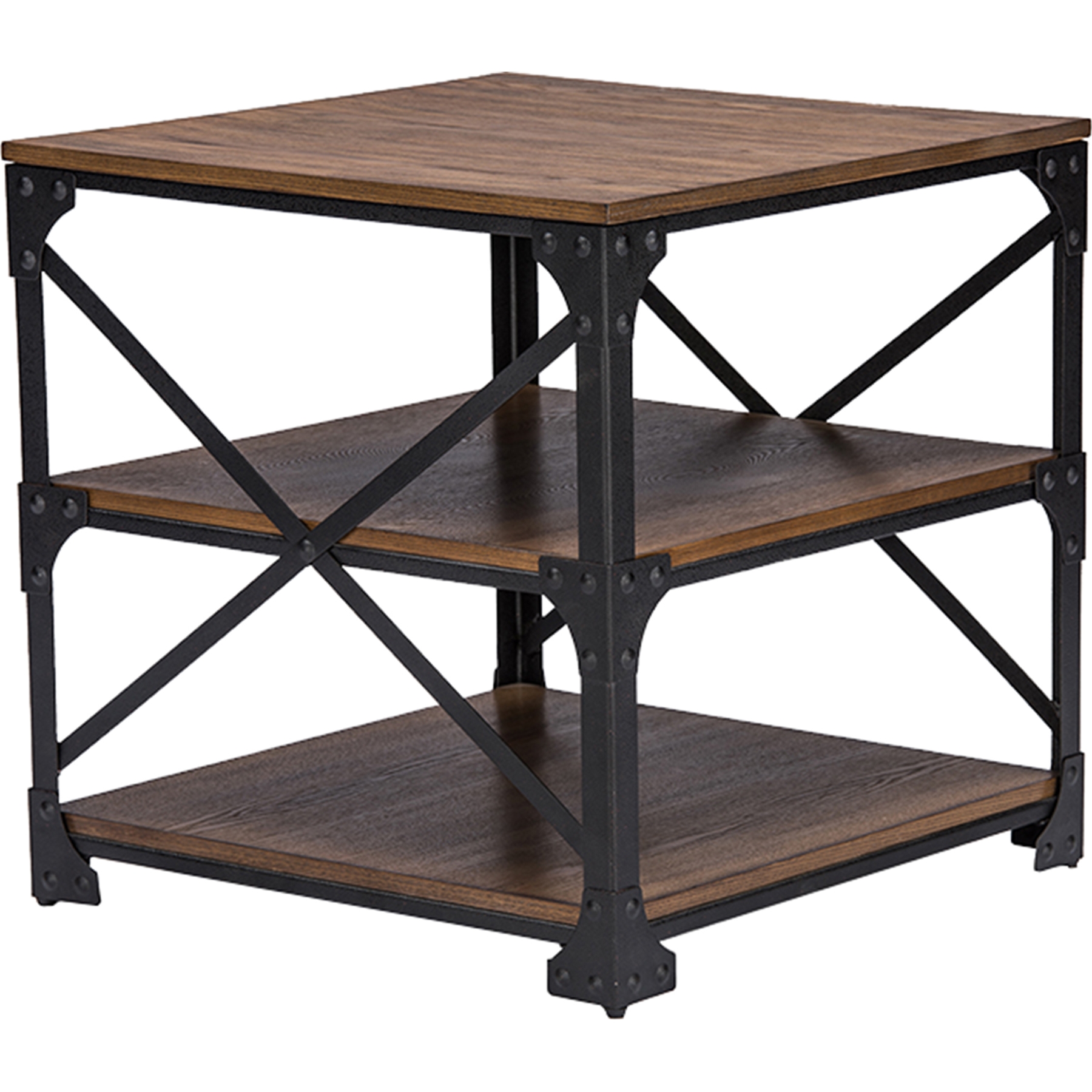Greyson 2 Shelves End Table - Antique Bronze, Brown 